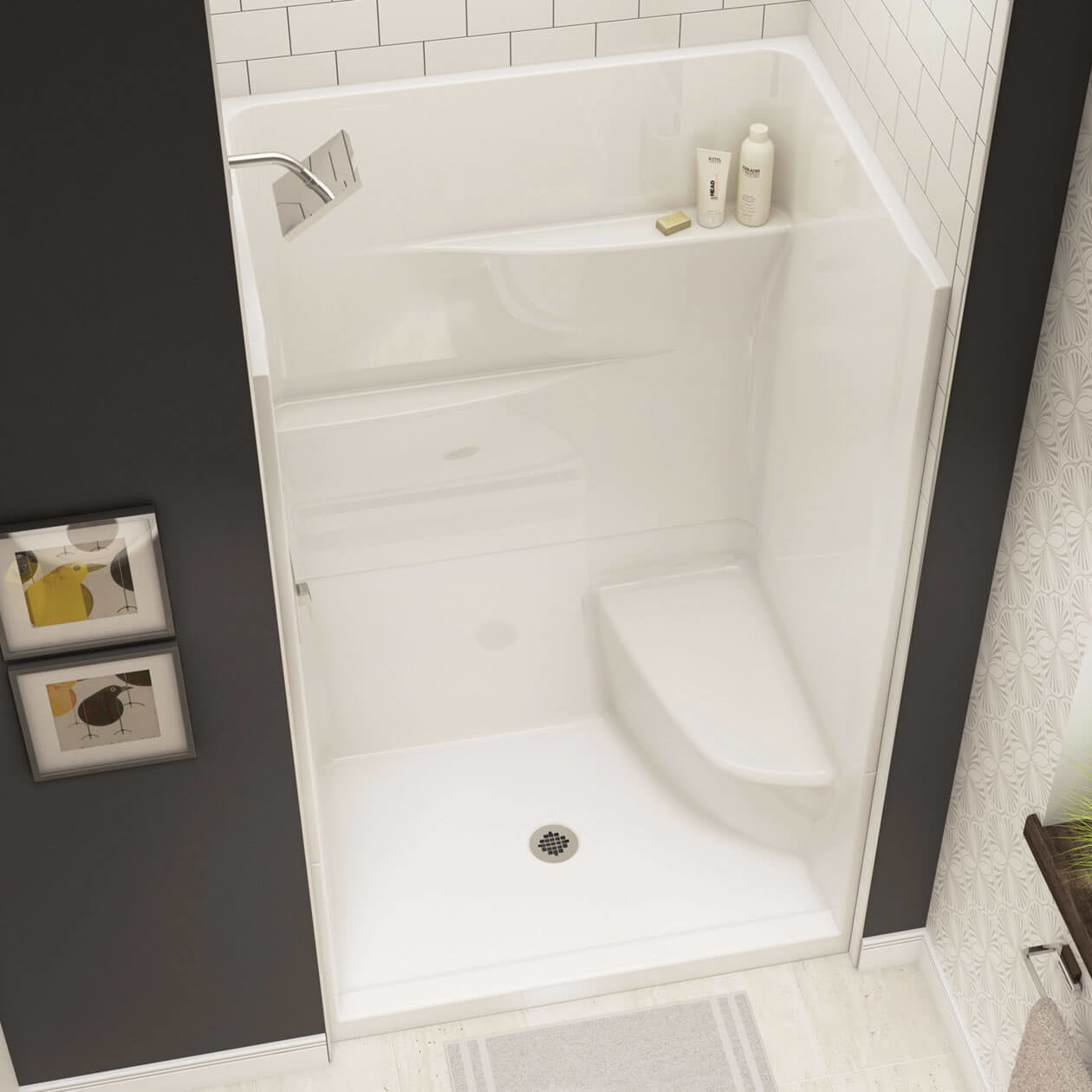 Gallery SH-4834 AcrylX Alcove Center Drain Two-Piece Shower in White