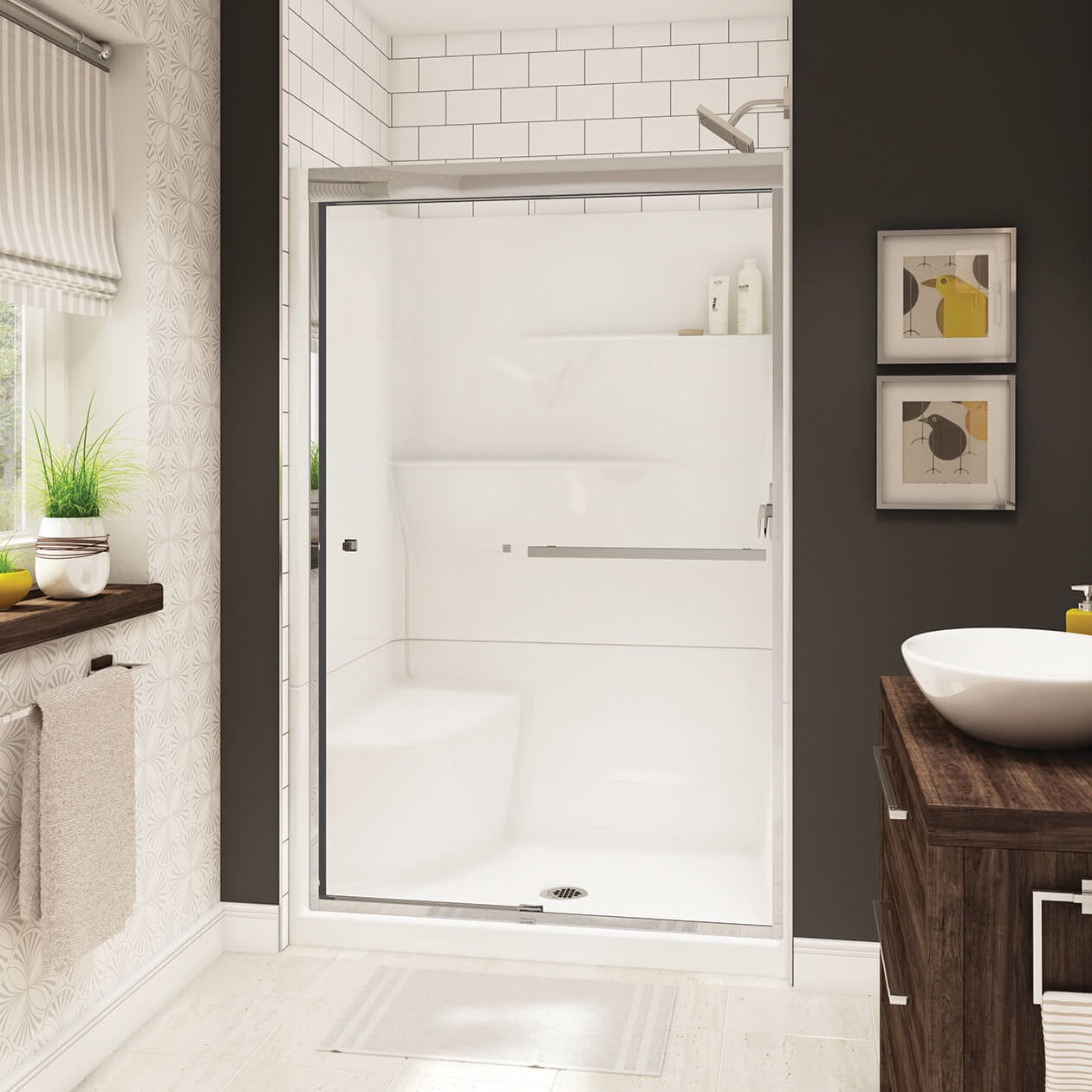 Gallery SH-4834 AcrylX Alcove Center Drain Two-Piece Shower in White