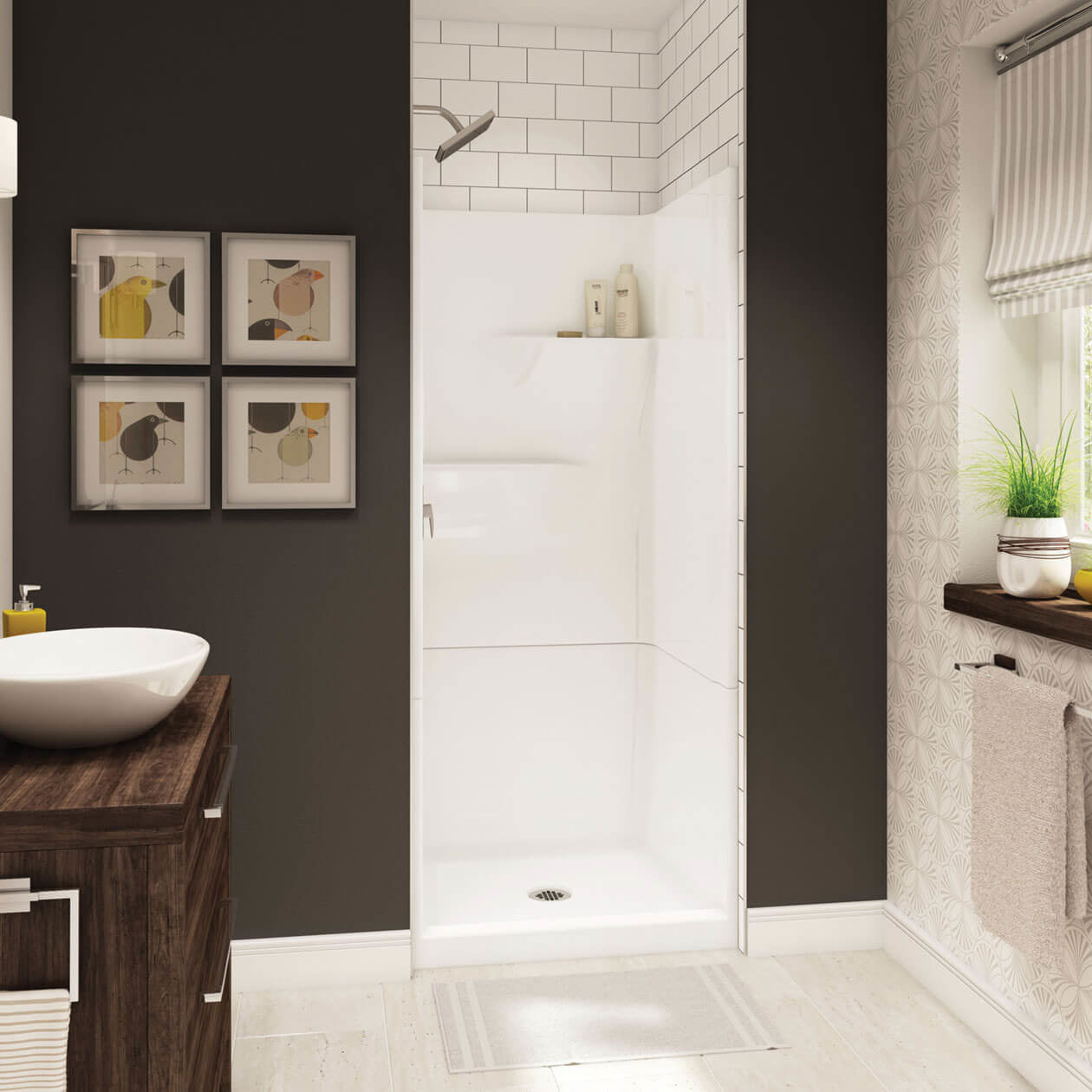Gallery SH-3232 AcrylX Alcove Center Drain Two-Piece Shower in White