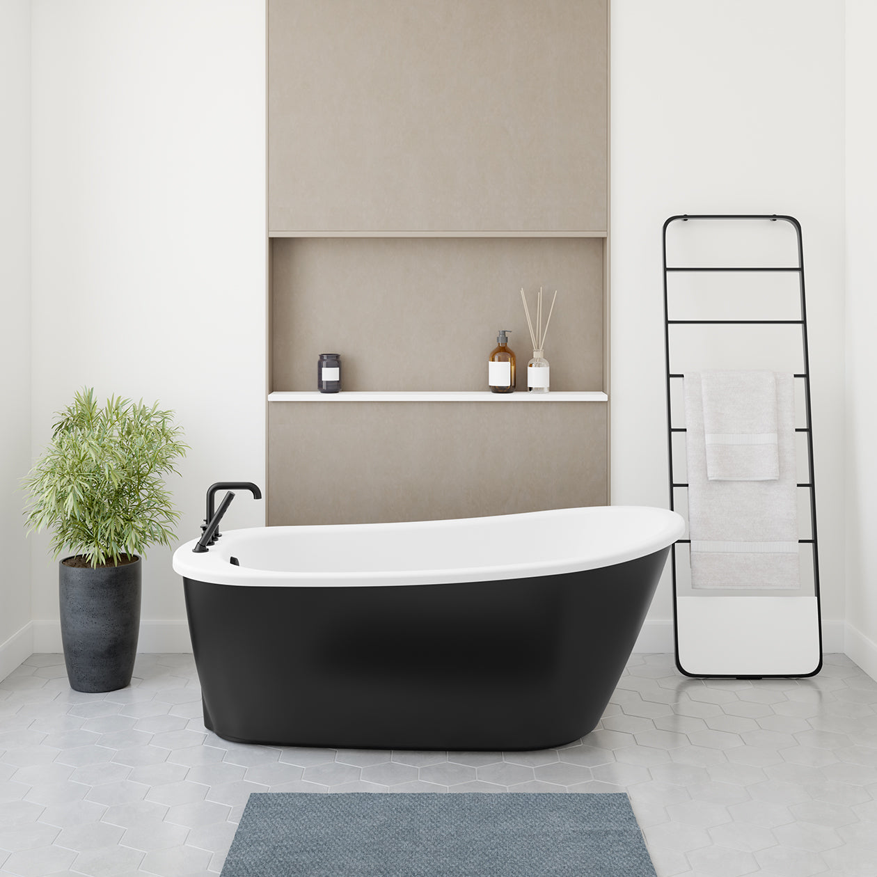 Sax 6032 AcrylX Freestanding End Drain Bathtub in White with White Skirt