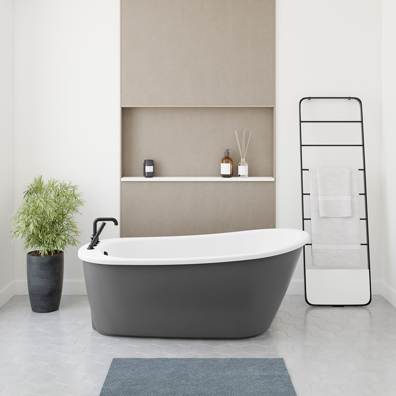 Sax 6032 AcrylX Freestanding End Drain Bathtub in White with White Skirt
