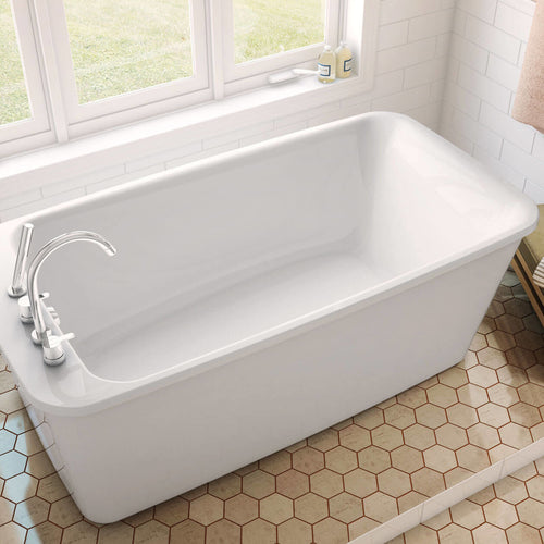 Lounge 6434 Acrylic Freestanding End Drain Bathtub in White with White Skirt