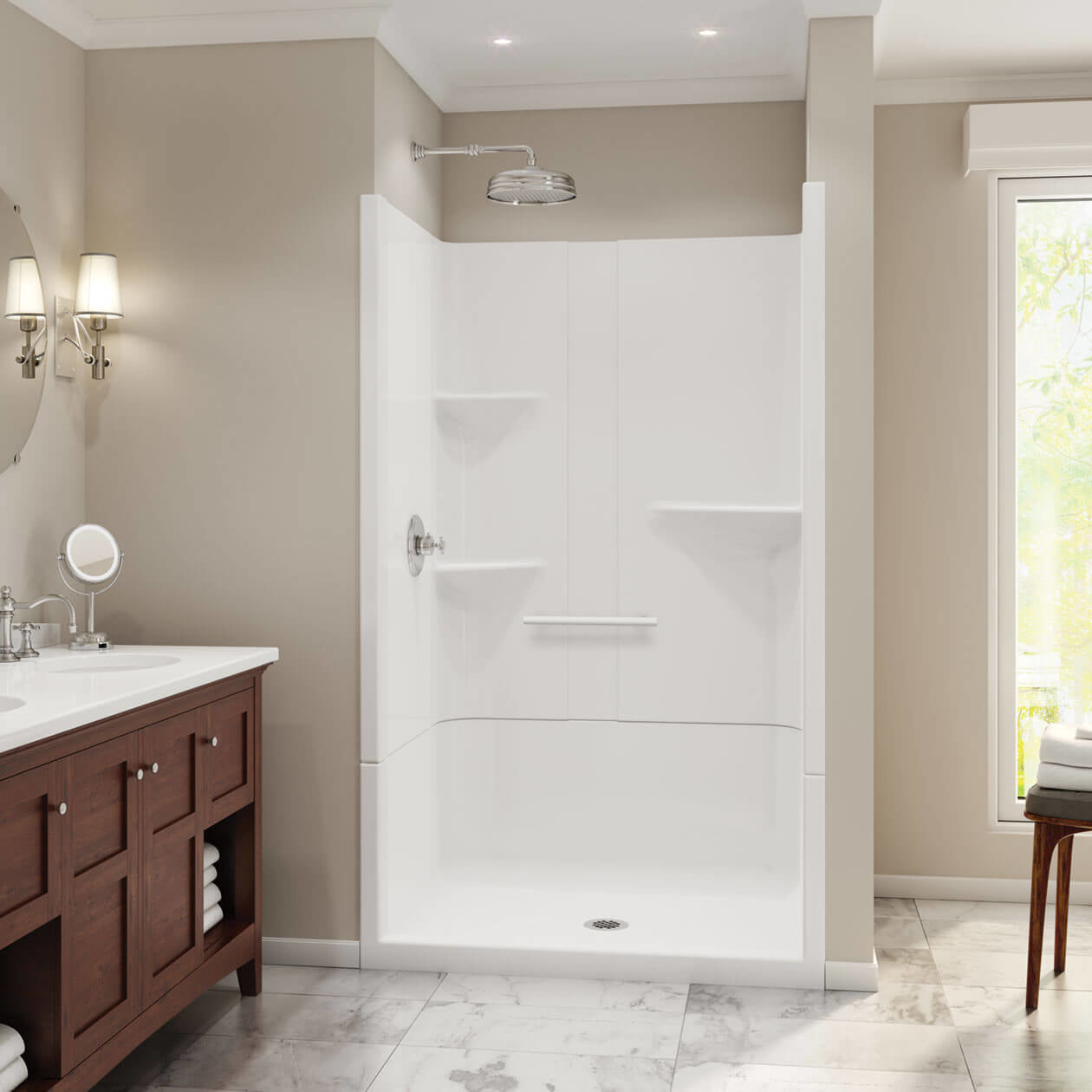 Camelia SH-4834 Acrylic Alcove Center Drain Two-Piece Shower in White