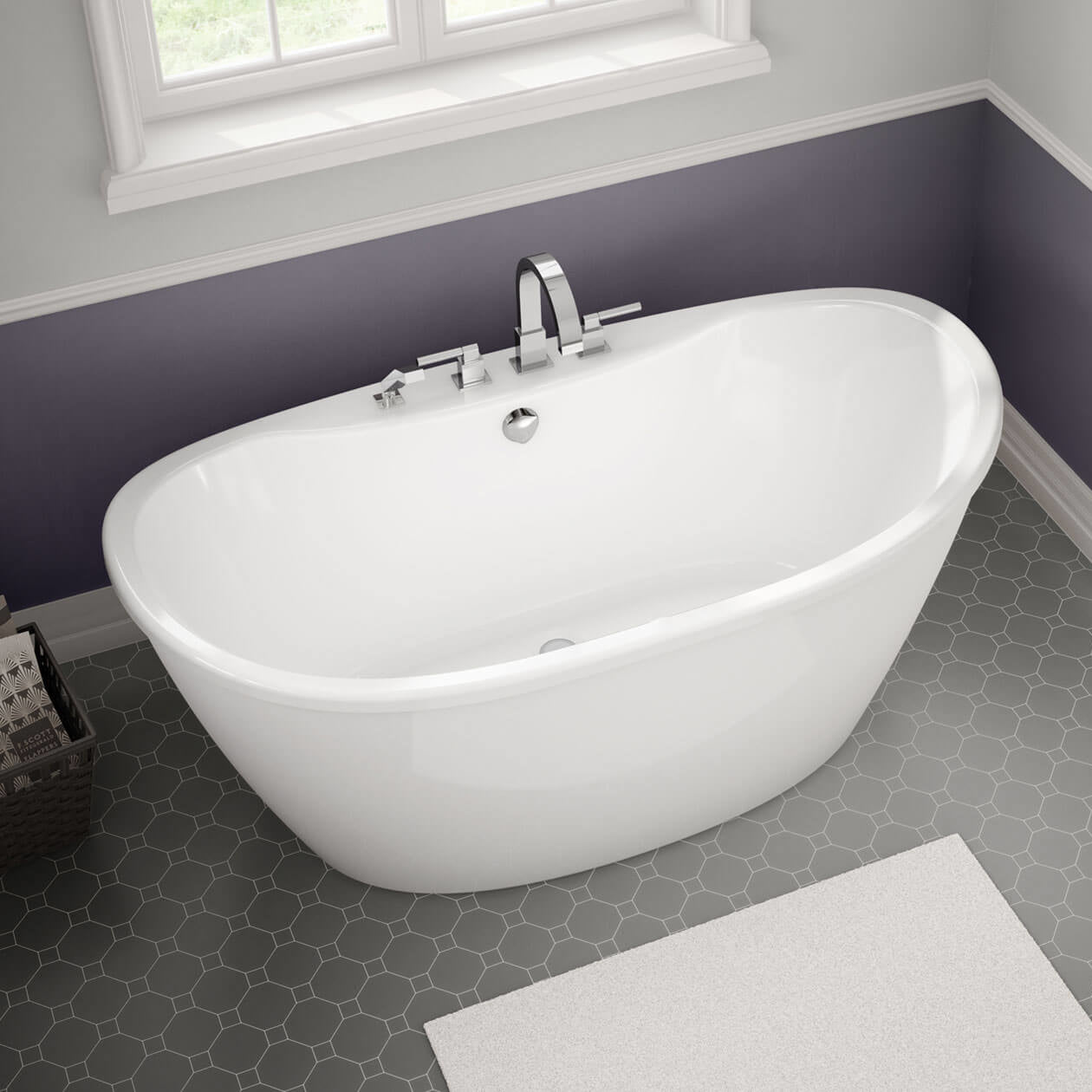 Delsia 6032 AcrylX Freestanding Center Drain Bathtub in White with White Skirt
