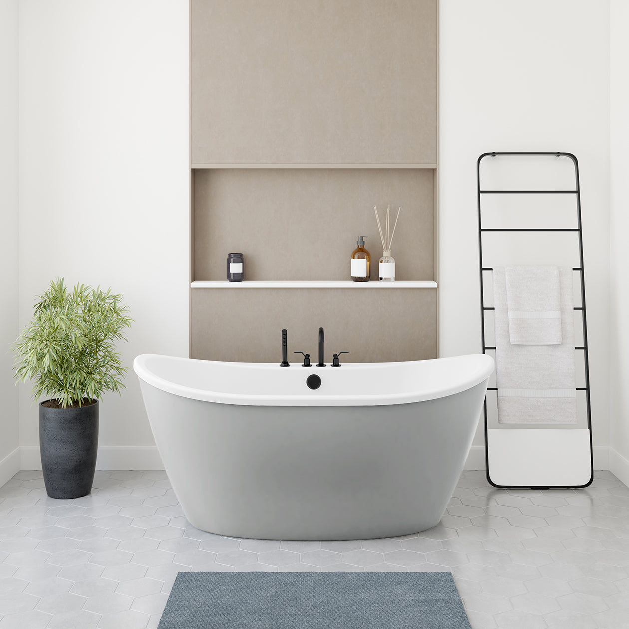 Delsia 6032 AcrylX Freestanding Center Drain Bathtub in White with White Skirt