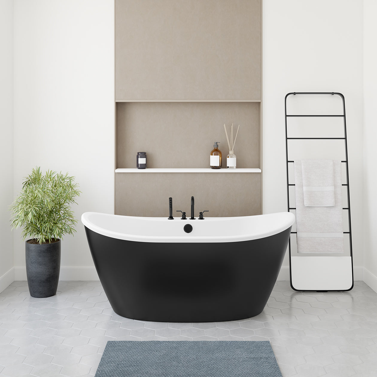 Delsia 6032 AcrylX Freestanding Center Drain Bathtub in White with White Skirt