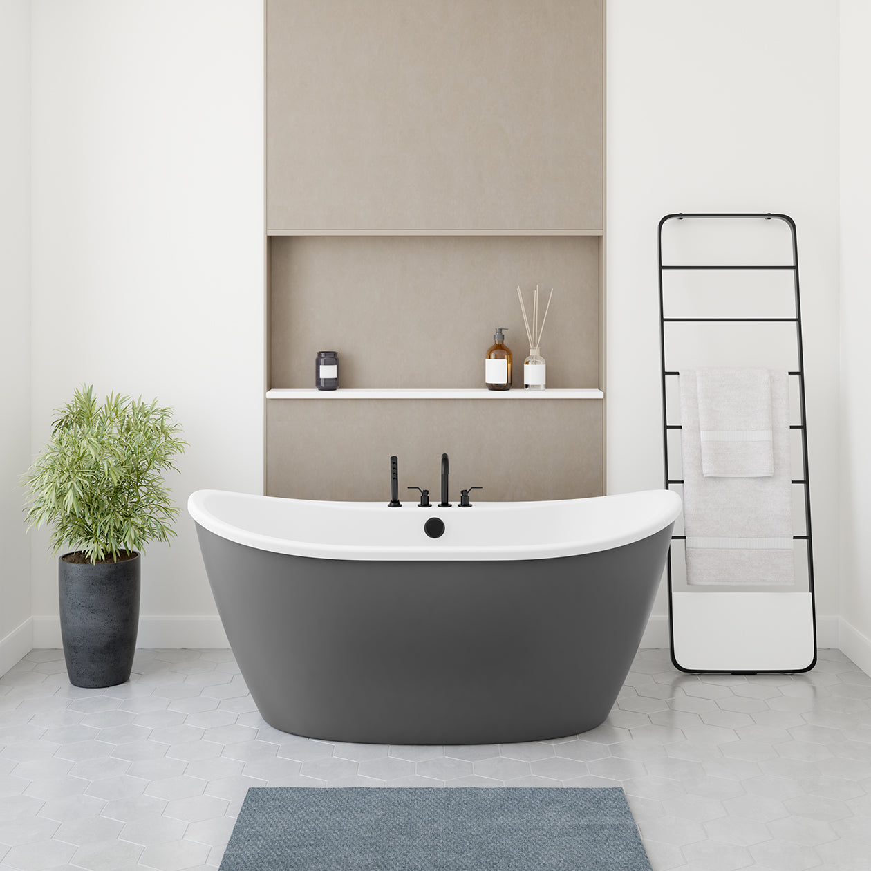 Delsia 6032 AcrylX Freestanding Center Drain Bathtub in White with White Skirt