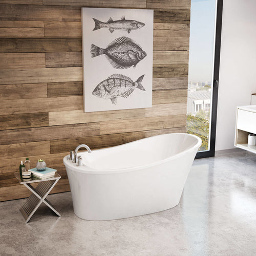 Ariosa 6032 Acrylic Freestanding End Drain Bathtub in White with White Skirt
