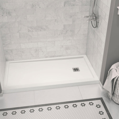 Zone Square 60 x 32 Acrylic Alcove or Corner Shower Base in White with Right-Hand Drain