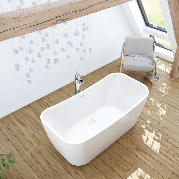 Villi 65 x 32 Acrylic Freestanding Center Drain Bathtub in White with White Skirt