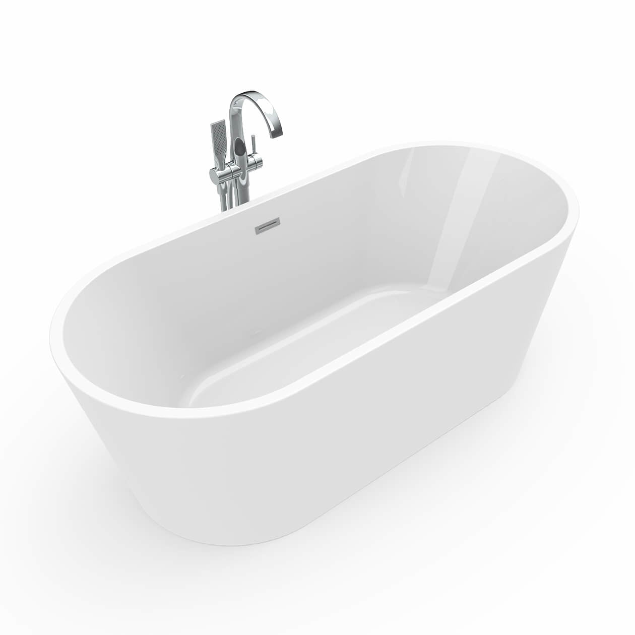 Lorca 6731 Acrylic Freestanding Center Drain Bathtub in White with White Skirt
