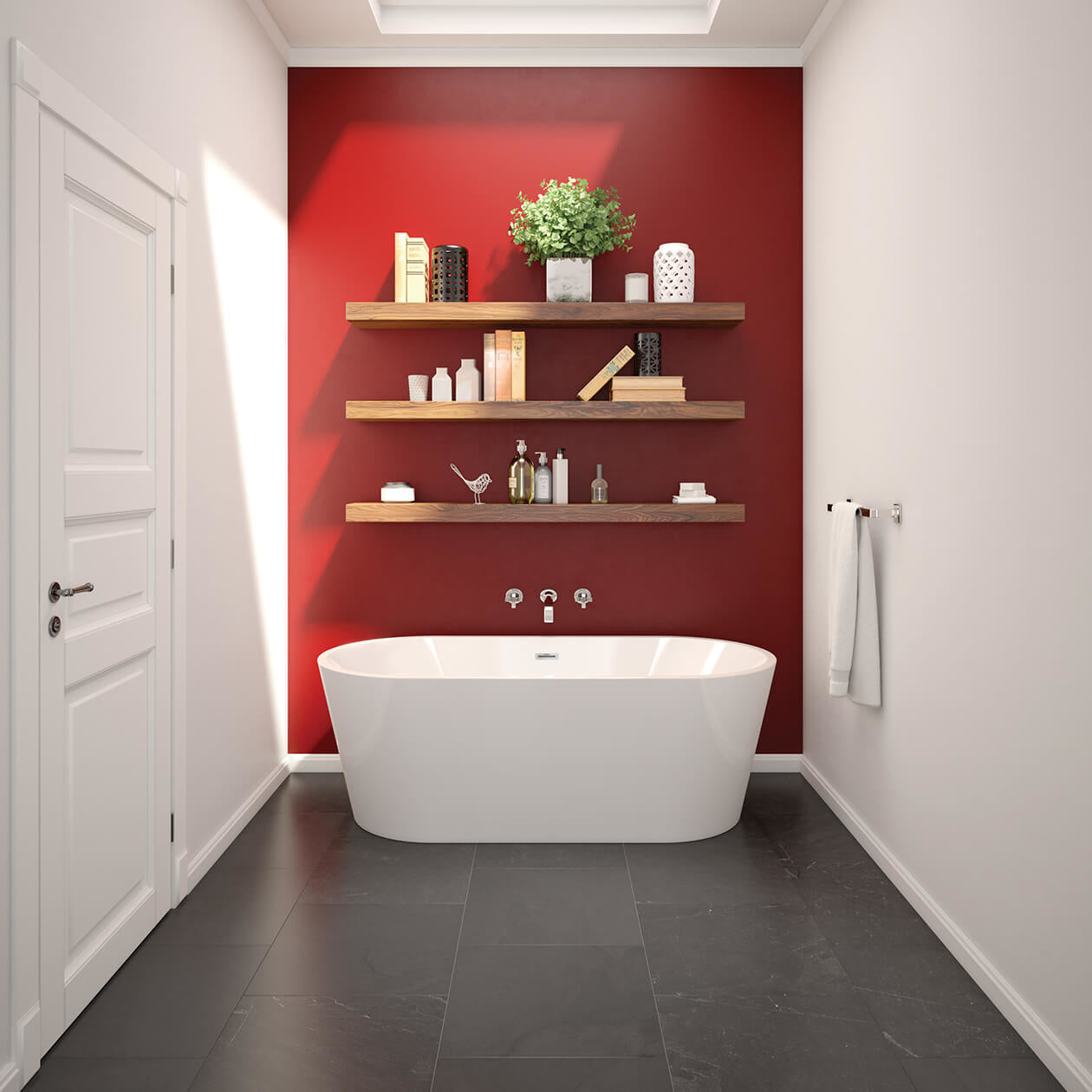 Lorca 6731 Acrylic Freestanding Center Drain Bathtub in White with White Skirt