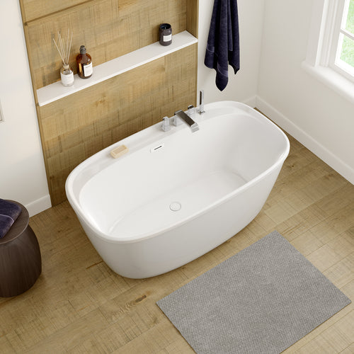 Odetta 58 x 32 AcrylX Freestanding Center Drain Bathtub in White with White Skirt