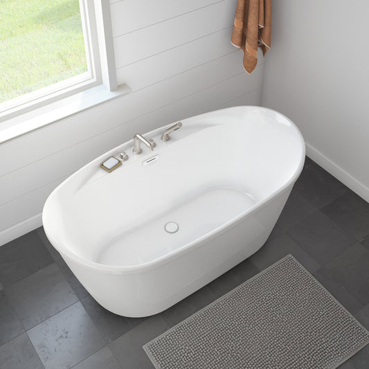 Suna 58 x 32 AcrylX Freestanding Center Drain Bathtub in White with White Skirt
