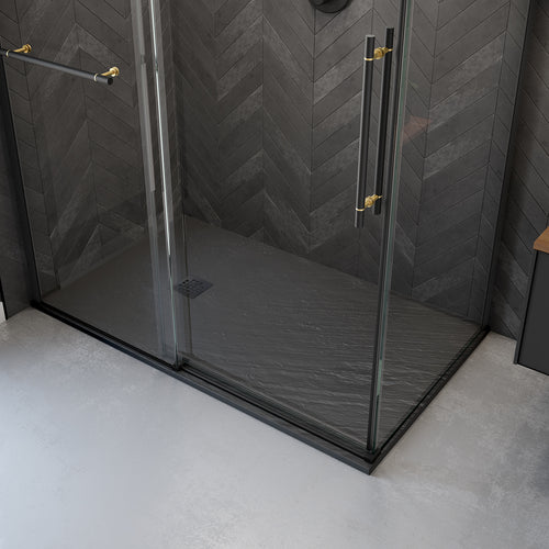 Fossil Base 6036 Natural Stone Alcove or Corner Shower Base with End Drain in Graphite