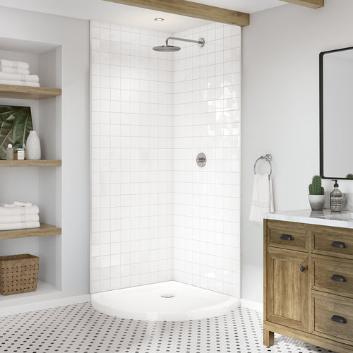 Round Base 36 3 in. 36 x 36 Acrylic Corner Left or Right Shower Base with Corner Drain in White