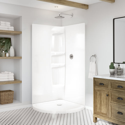 Round Base 36 3 in. 36 x 36 Acrylic Corner Left or Right Shower Base with Corner Drain in White