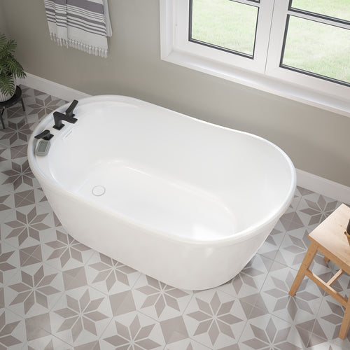 Davis 58 x 32 AcrylX Freestanding End Drain Bathtub in White with White Skirt