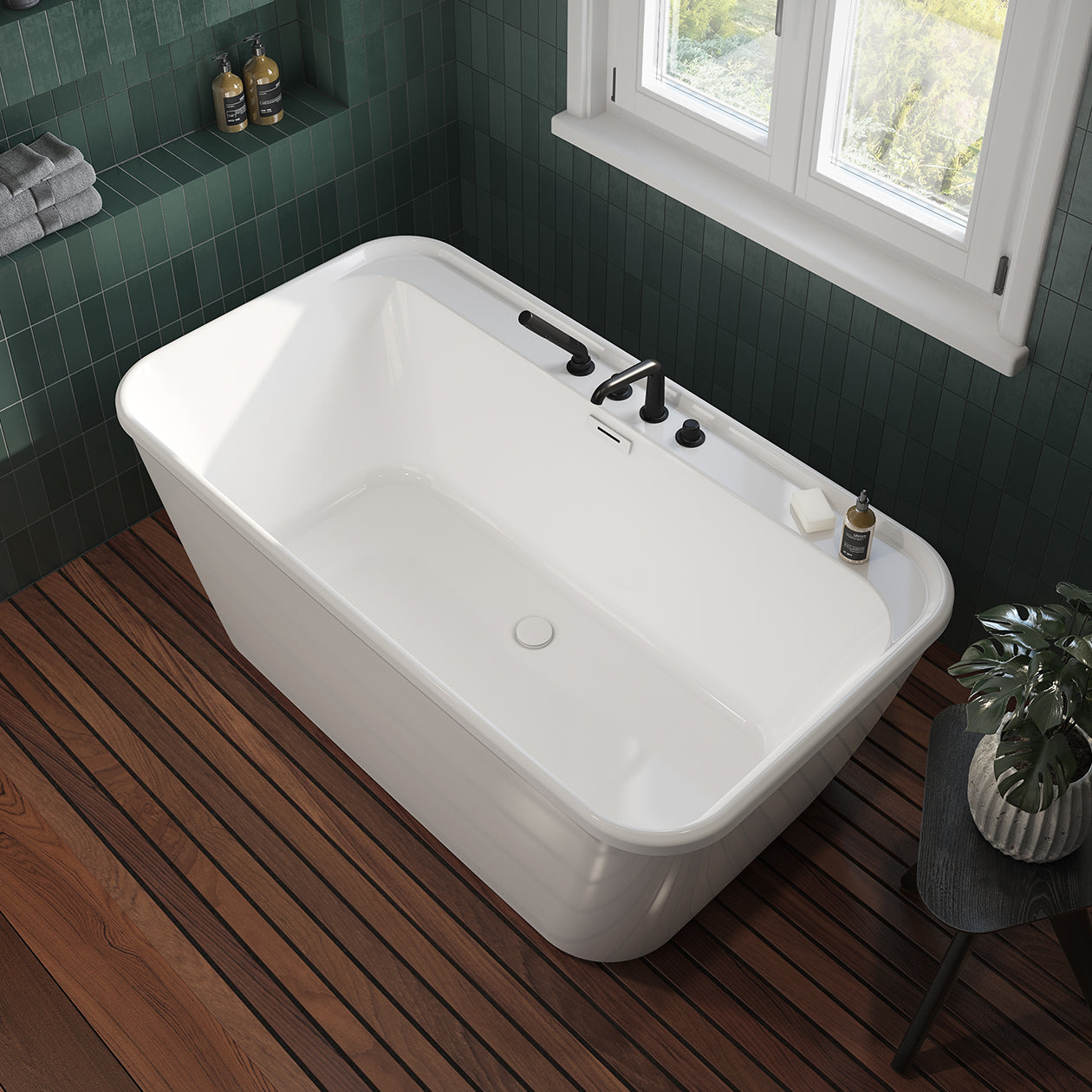 Pocono 58 x 32 AcrylX Freestanding Center Drain Bathtub in White with White Skirt