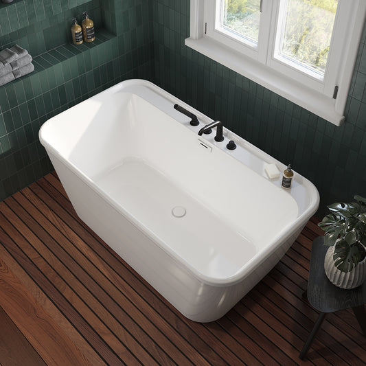 Pocono 58 x 32 AcrylX Freestanding Center Drain Bathtub in White with White Skirt