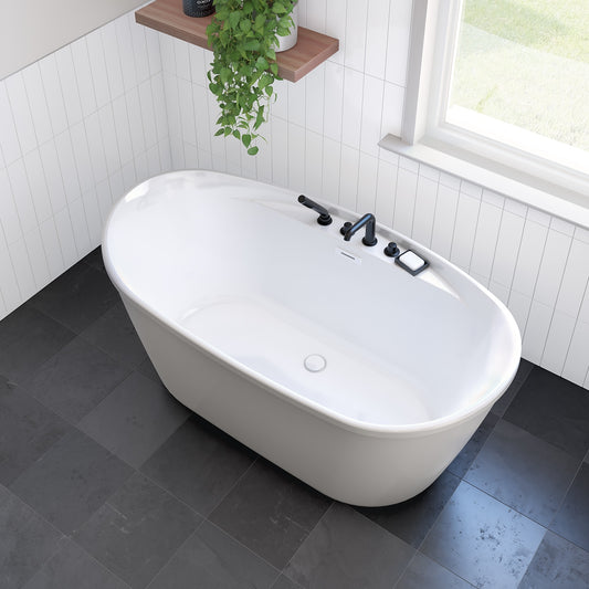 Sonoma 58 x 32 AcrylX Freestanding Center Drain Bathtub in White with White Skirt
