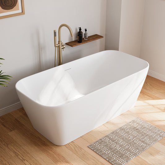 Renata 67 x 32 Acrylic Freestanding Center Drain Bathtub in Matte White with Matte White Skirt