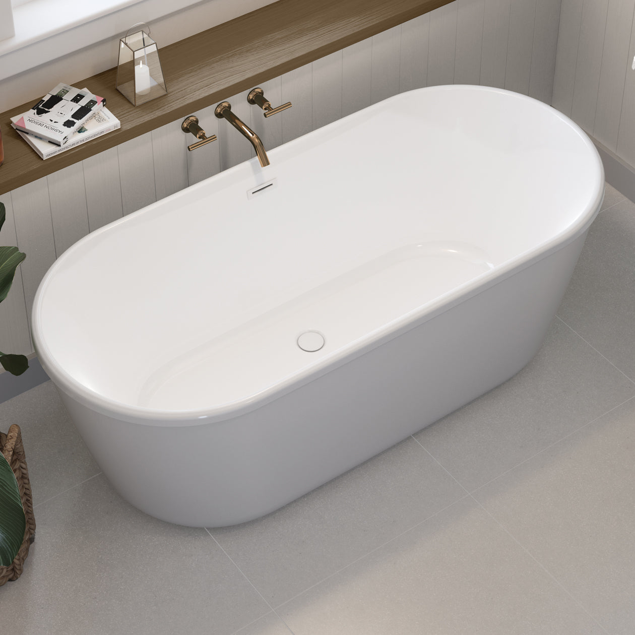 Golan 6429 AcrylX Freestanding Center Drain Bathtub in White with White Skirt