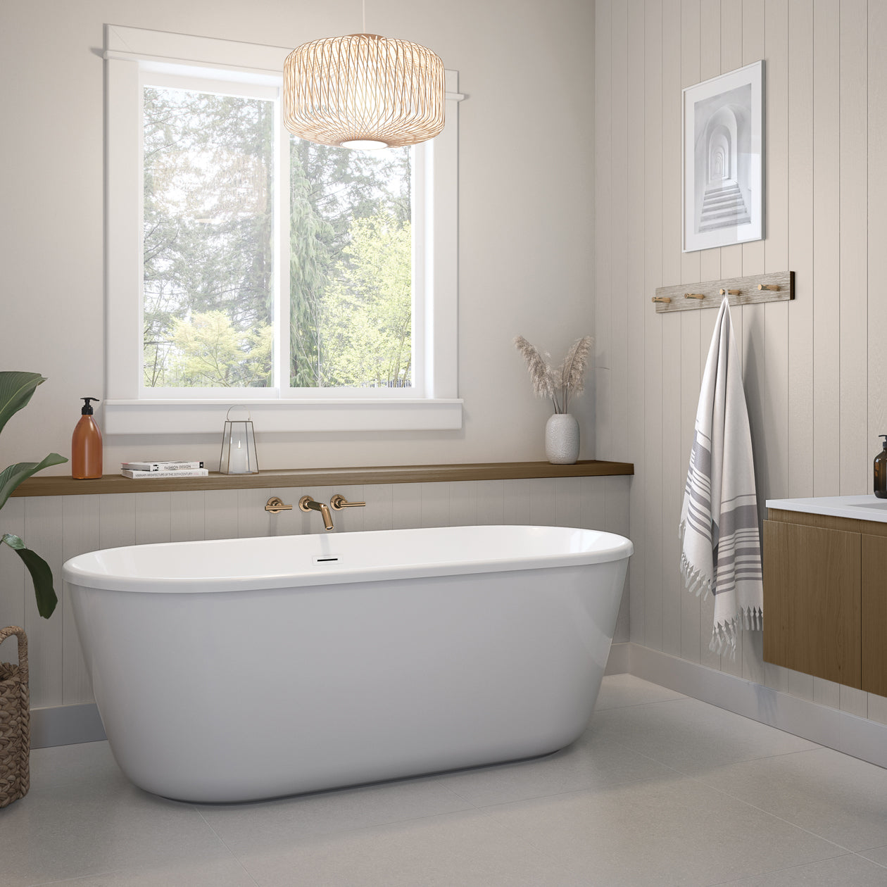 Golan 6429 AcrylX Freestanding Center Drain Bathtub in White with White Skirt