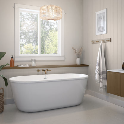 Golan 6429 AcrylX Freestanding Center Drain Bathtub in White with White Skirt