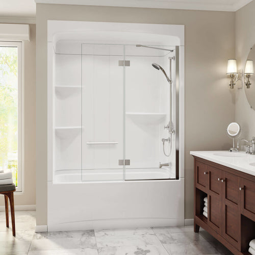 Camelia TSR-6032 Acrylic Alcove Left-Hand Drain Three-Piece Tub Shower in White
