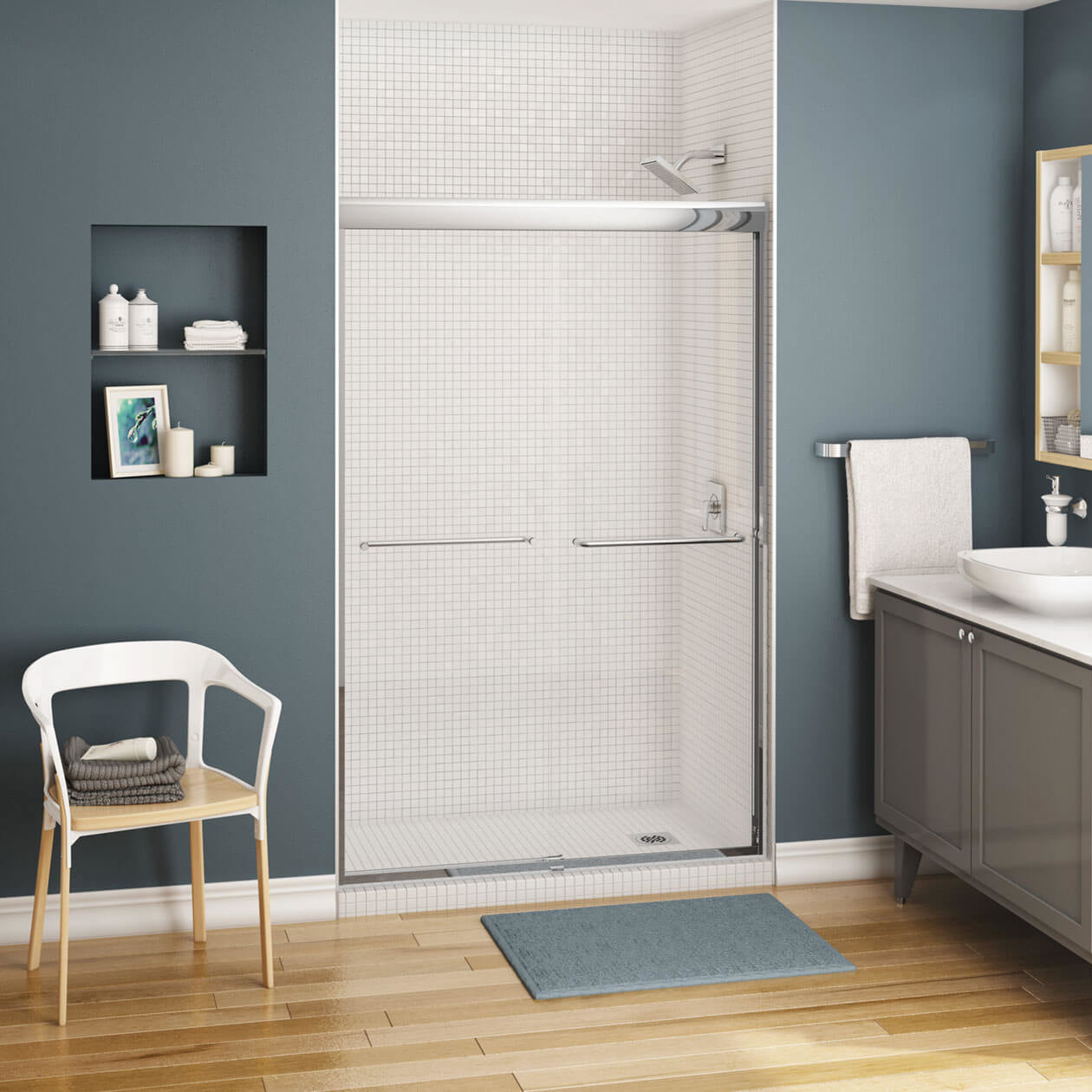 Kameleon SC 43-47 x 71 in. 8 mm Bypass Shower Door for Alcove Installation with Clear glass in Chrome