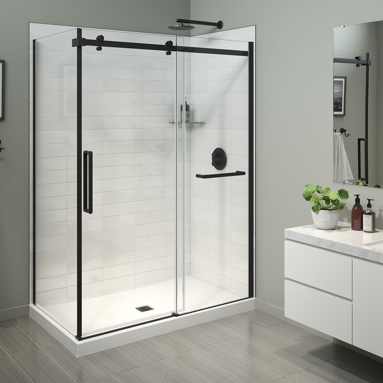 Halo Pro 60 x 32 x 78 3/4 in. 8mm Sliding Shower Door with Towel Bar for Corner Installation with Clear glass in Chrome
