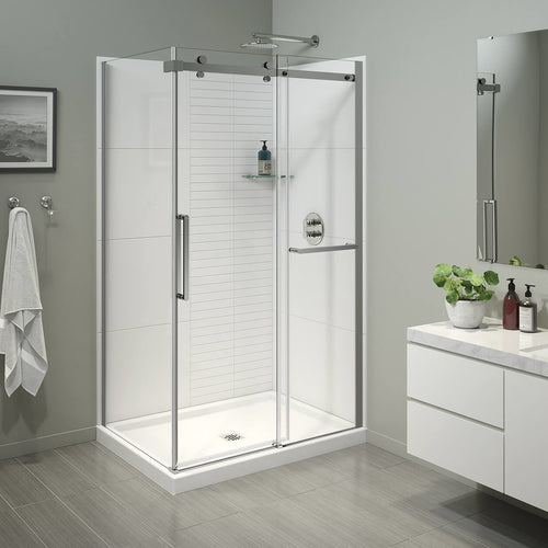 Halo Pro 48 x 36 x 78 3/4 in. 8mm Sliding Shower Door with Towel Bar for Corner Installation with Clear glass in Chrome