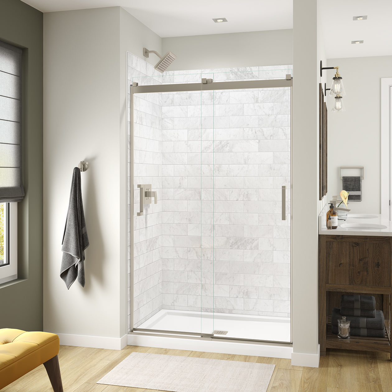 Revelation Square 44-47 x 70 ½-73 in. 6 mm Bypass Shower Door for Alcove Installation with Clear glass in Chrome