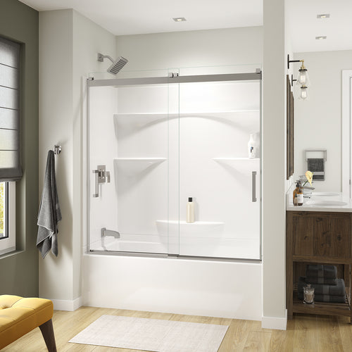 Revelation Square 56-59 x 56 ¾-59 ¼ in. 6 mm Bypass Tub Door for Alcove Installation with Clear glass in Chrome