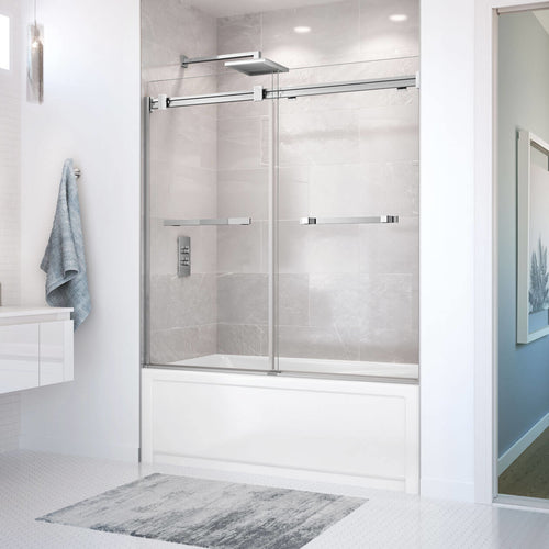 Duel 56-59 x 55 ½-59 in. 8 mm Bypass Tub Door for Alcove Installation with Clear glass in Chrome