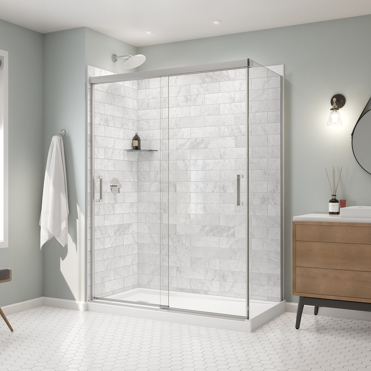 Incognito 76 Return Panel for 32 in. Base with Clear glass in Chrome