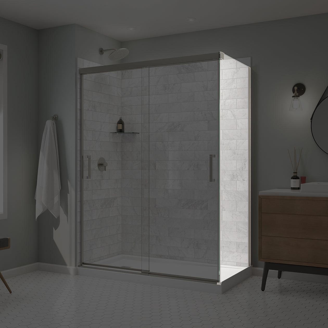 Incognito 76 Return Panel for 32 in. Base with Clear glass in Chrome
