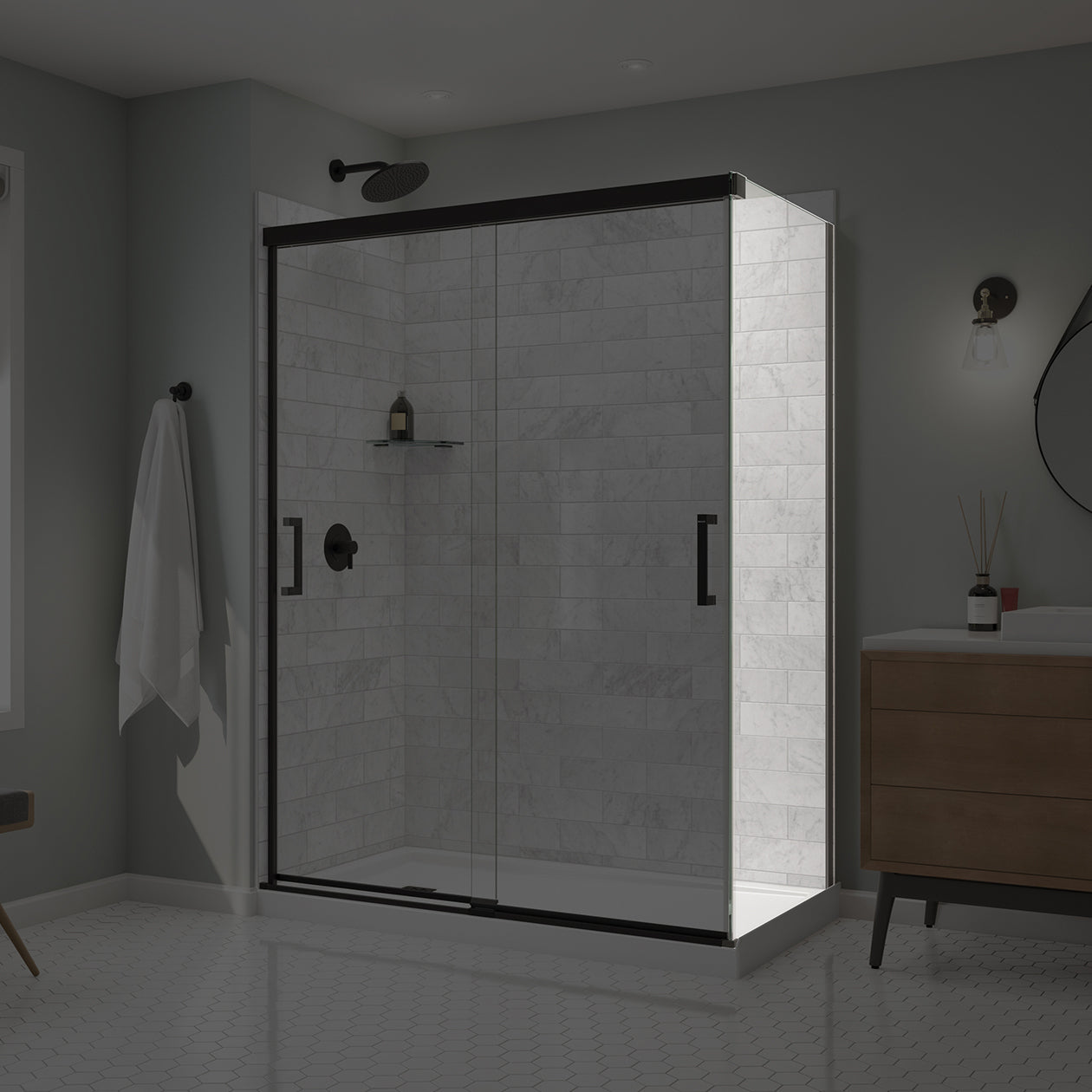 Incognito 76 Return Panel for 32 in. Base with Clear glass in Chrome