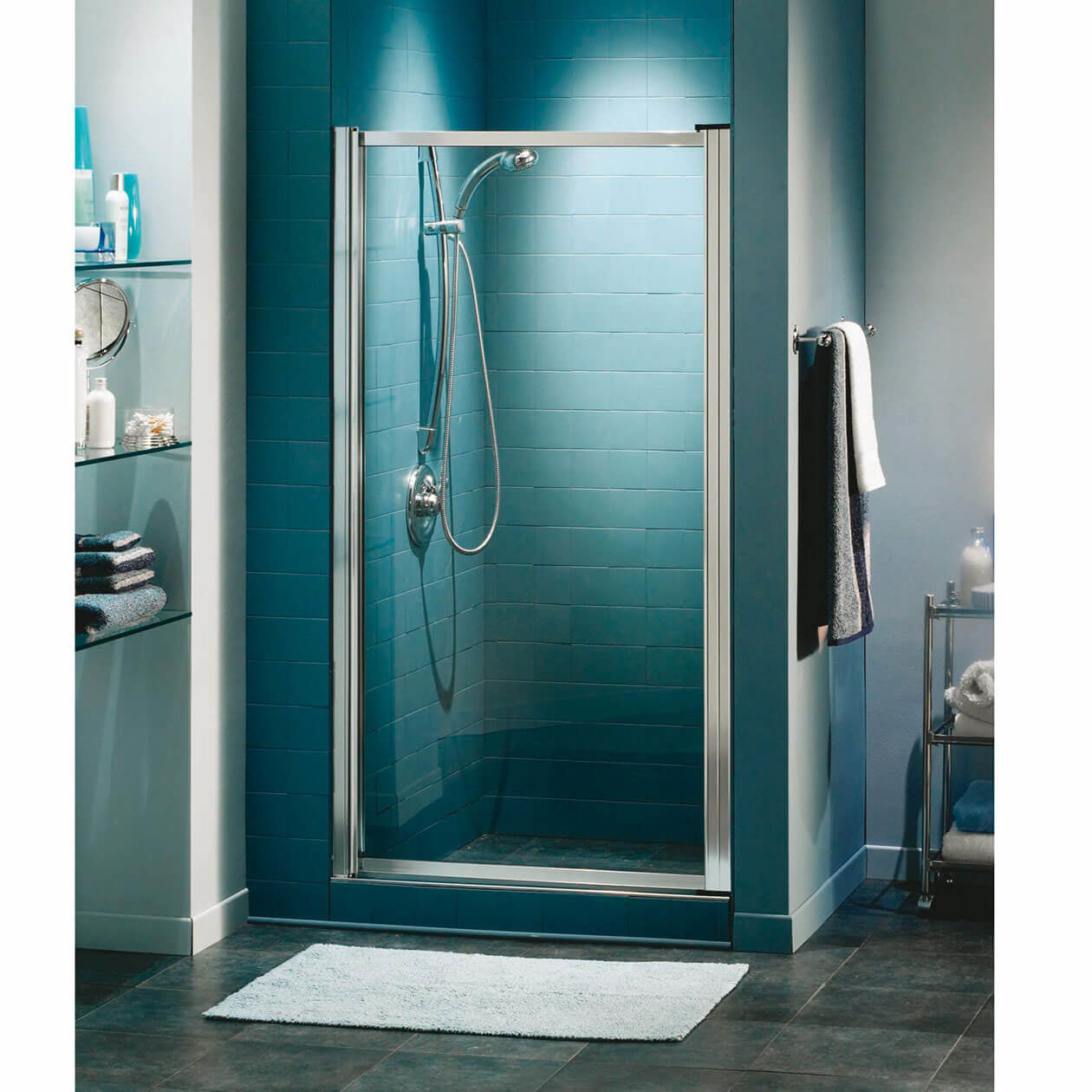 Pivolok 31-32 ¾ x 64 ½ in. Pivot Shower Door for Alcove Installation with Clear glass in Chrome