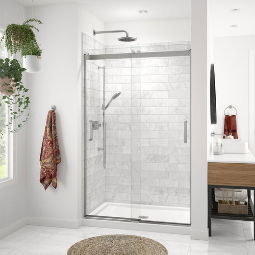 Revelation Round 44-47 x 70 ½-73 in. 8mm Bypass Shower Door for Alcove Installation with Clear glass in Chrome