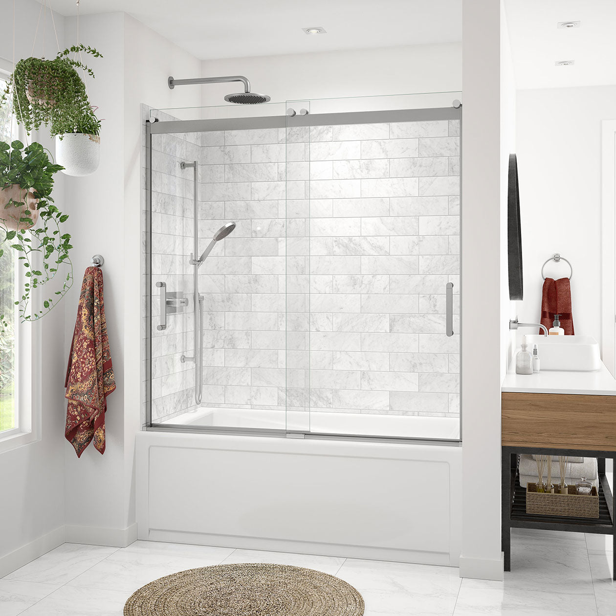 Revelation Round 56-59 x 56 ¾-59 ¼ in. 8mm Bypass Tub Door for Alcove Installation with Clear glass in Chrome