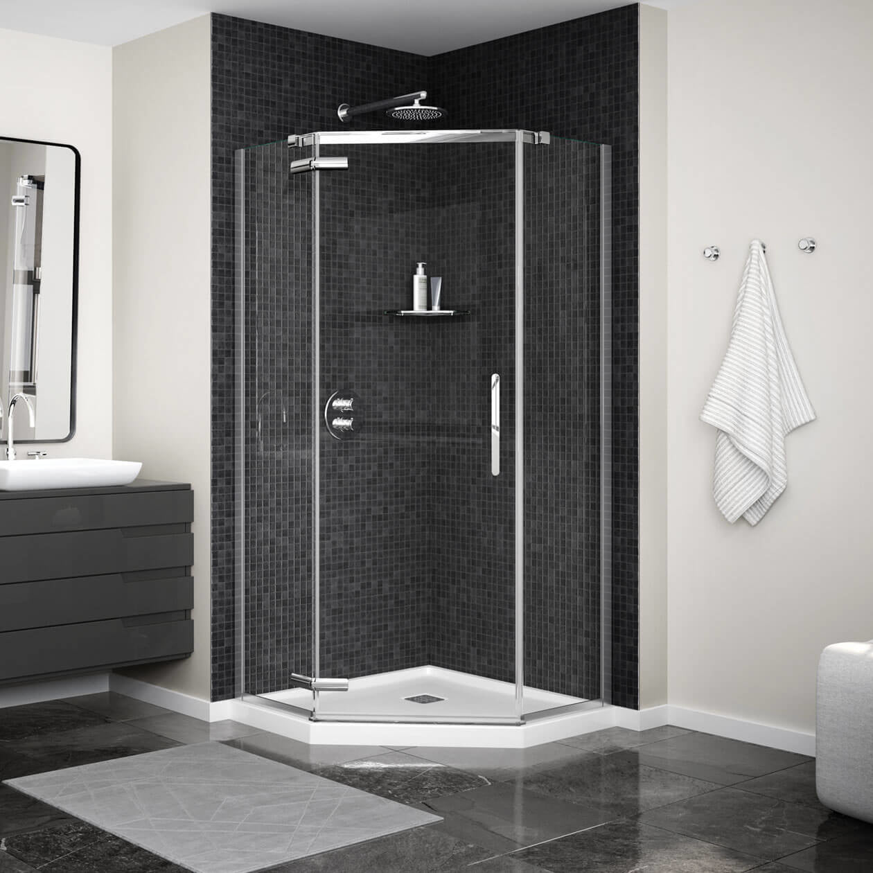 Link Curve Neo-angle 40 x 40 x 75 in. 8mm Pivot Shower Door for Corner Installation with Clear glass in Chrome