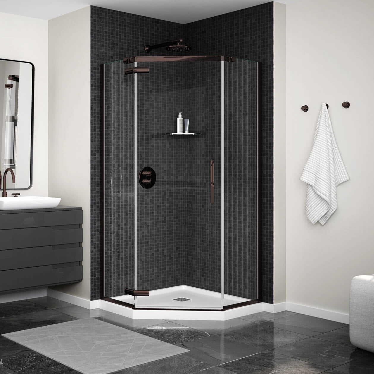 Link Curve Neo-angle 40 x 40 x 75 in. 8mm Pivot Shower Door for Corner Installation with Clear glass in Chrome