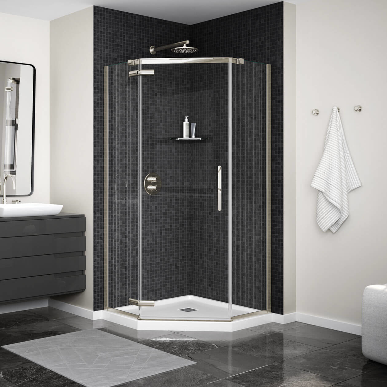 Link Curve Neo-angle 40 x 40 x 75 in. 8mm Pivot Shower Door for Corner Installation with Clear glass in Chrome