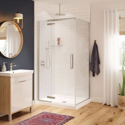 Hana Rectangular 42 x 34 x 75 in. 8mm Pivot Shower Door for Corner Installation with Clear glass in Chrome