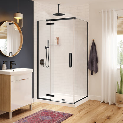 Hana Rectangular 42 x 34 x 75 in. 8mm Pivot Shower Door for Corner Installation with Clear glass in Chrome