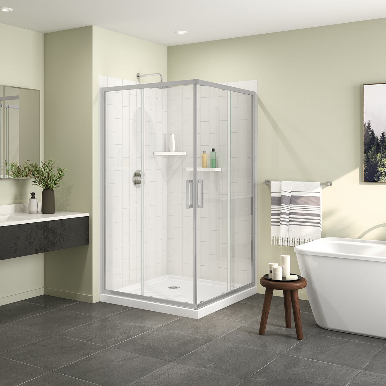 Radia Square 42 x 42 x 71 ½ in. 6 mm Sliding Shower Door for Corner Installation with Clear Glass in Chrome