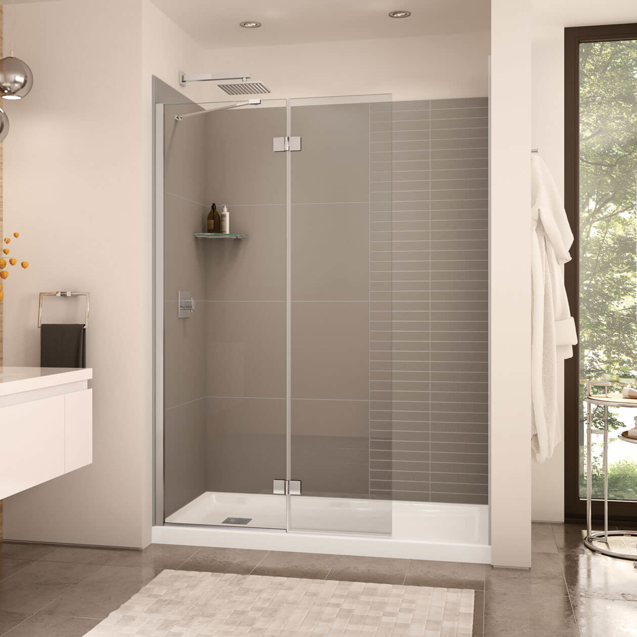 Edge Duo 42 x 75 in. 8 mm Pivot Shower Screen for Alcove Installation with Clear glass in Chrome