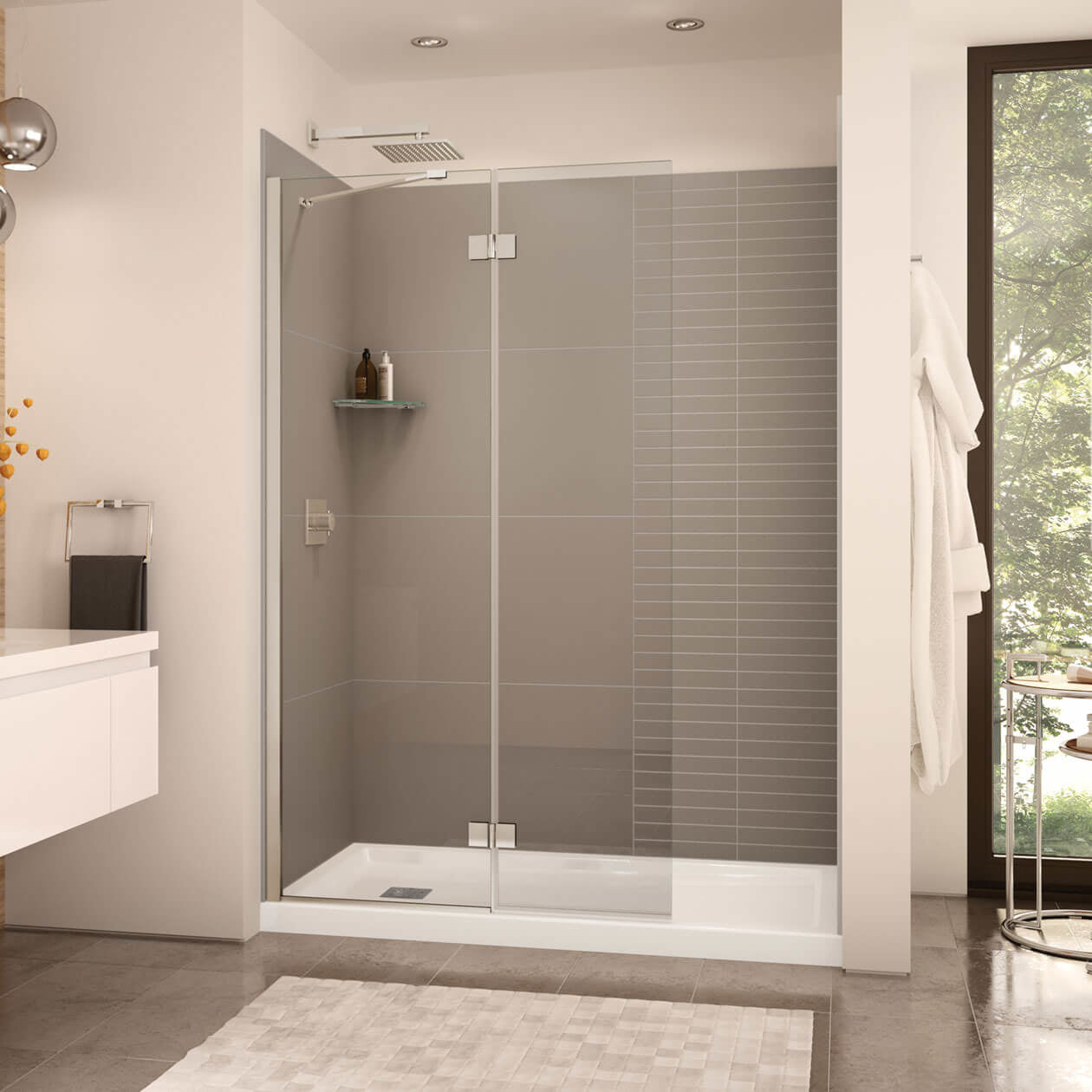 Edge Duo 42 x 75 in. 8 mm Pivot Shower Screen for Alcove Installation with Clear glass in Chrome